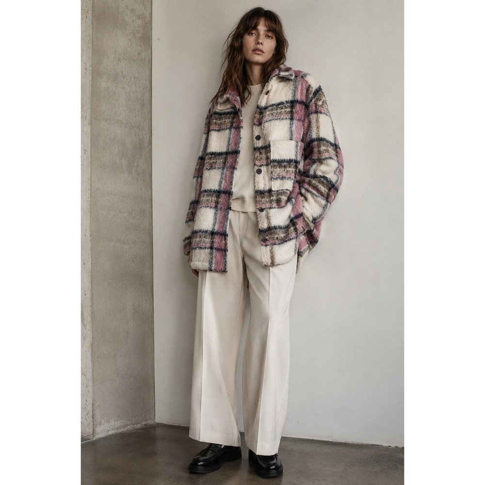 NWT ZARA Plaid Flannel Shacket Oversized Cozy Jacket Womens Size‎ M